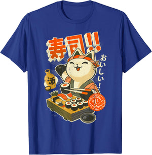 Sushi Chef Cat - Funny Restaurant Kitty - Japanese Food T-Shirt - T-Shirt | Royal