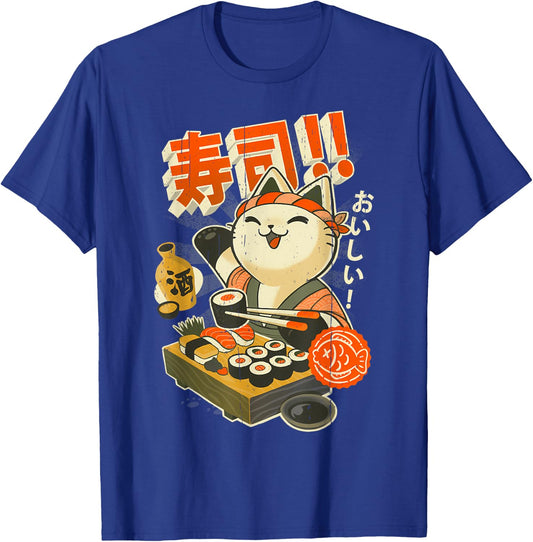 Sushi Chef Cat - Funny Restaurant Kitty - Japanese Food T-Shirt - T-Shirt | Royal