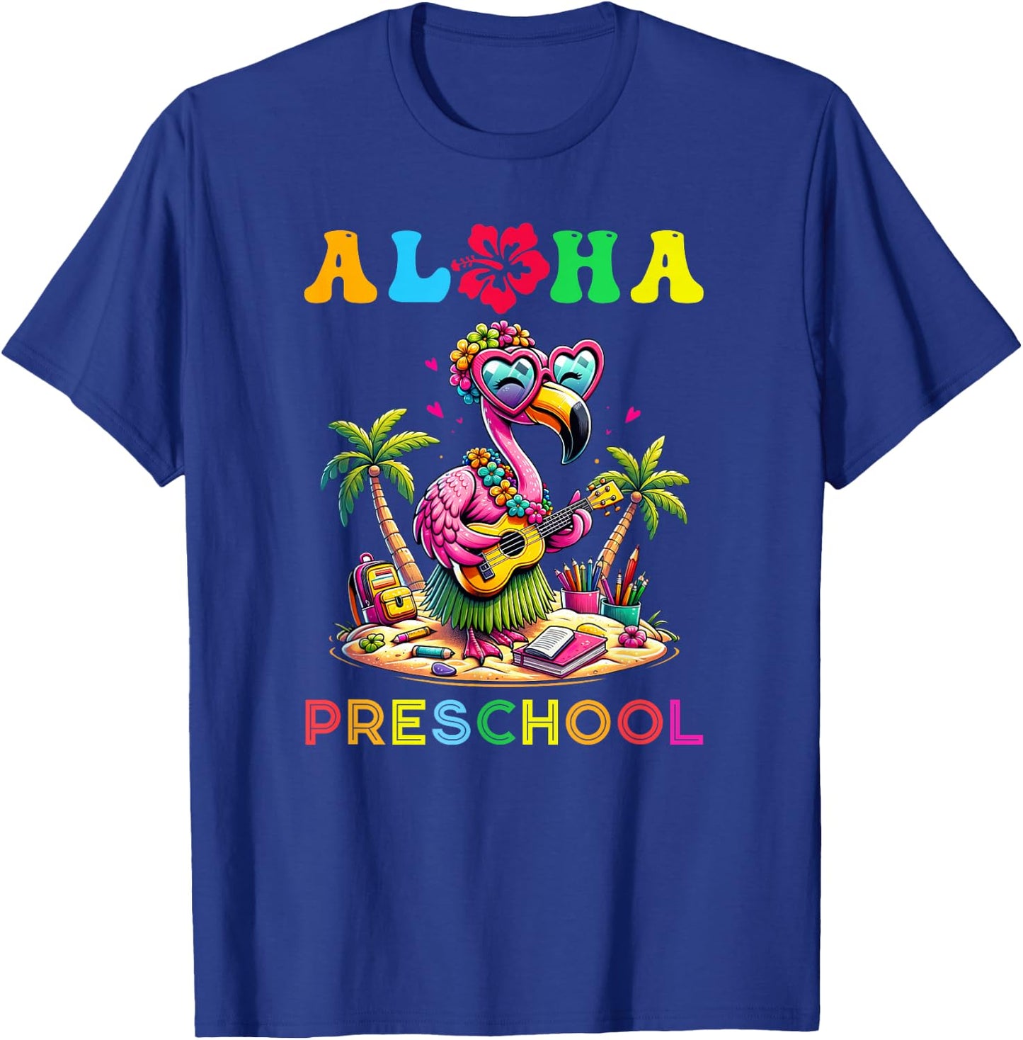 Aloha Preschool Flamingo Hawaii Back to School Kids Girl T-Shirt - T-Shirt | Royal