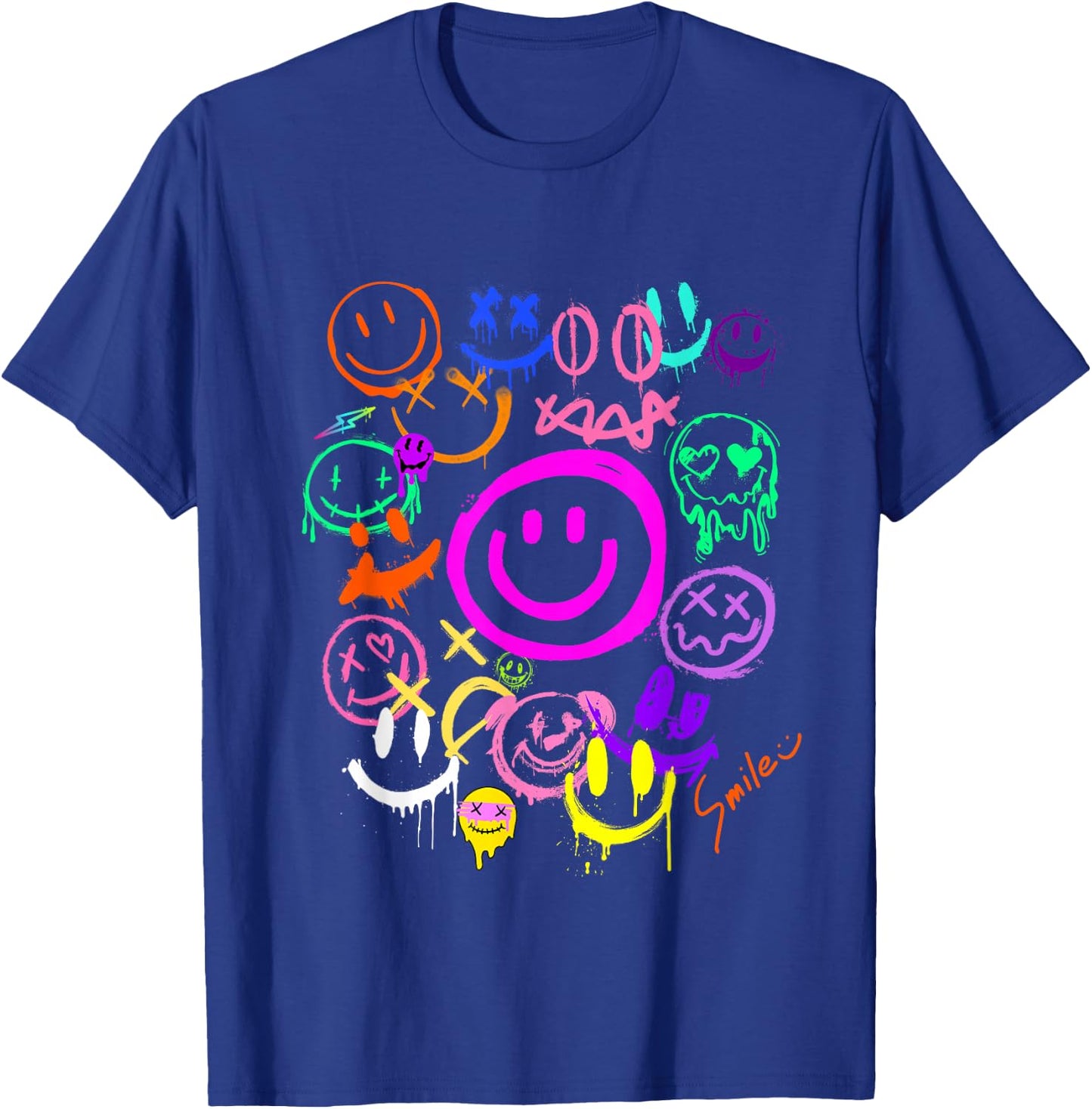 Smileys, Smiling and Vivid Emoticons, Graffiti, Graphic , Black, S T-Shirt - T-Shirt | Royal