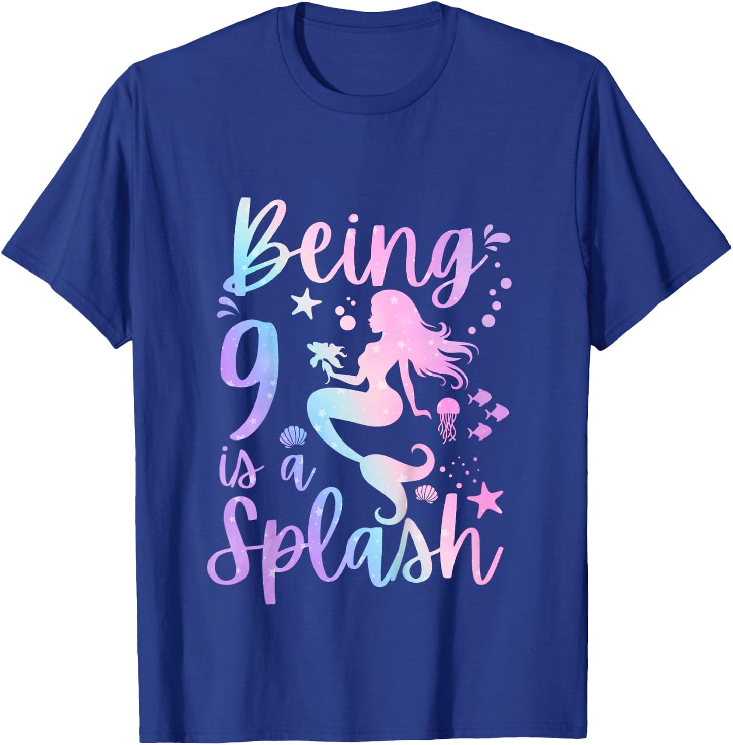 9 Year Old 9th Mermaid Birthday Under Sea Party Themed T-Shirt - T-Shirt | Royal