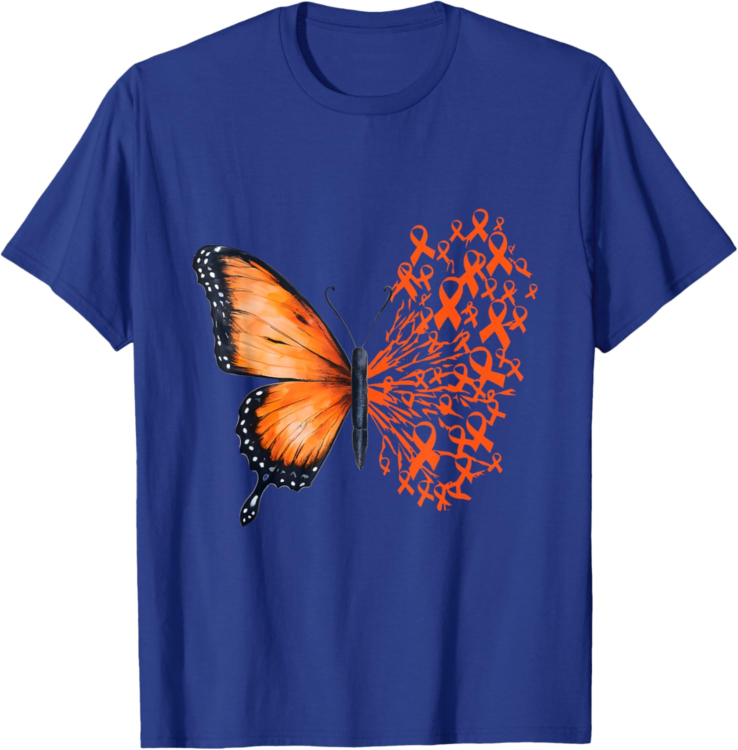 Leukemia Awareness Butterfly Orange Ribbon T-Shirt - T-Shirt | Royal