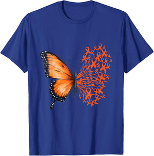 Leukemia Awareness Butterfly Orange Ribbon T-Shirt - T-Shirt | Royal