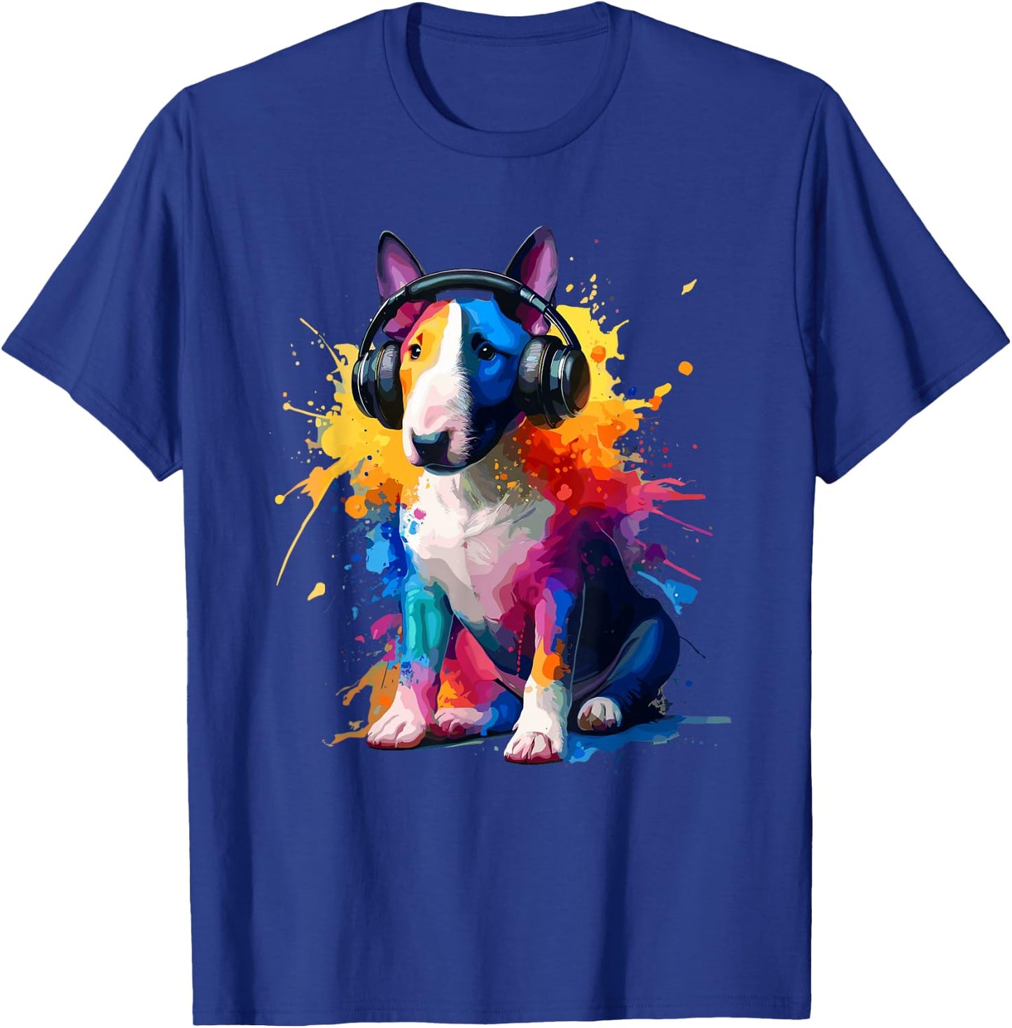 Splash Art Headphones Miniature Bull Terrier Mini Bull , Black, S T-Shirt - T-Shirt | Royal