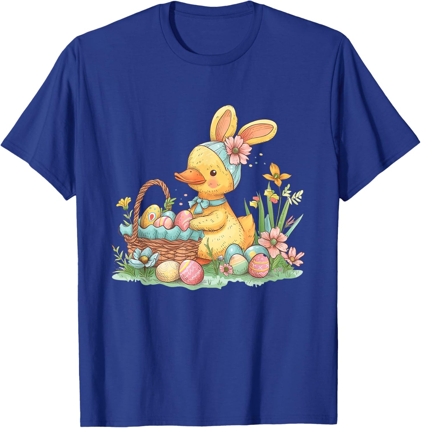 Easter Duck Easter Bunny Eggs Basket T-Shirt - T-Shirt | Royal