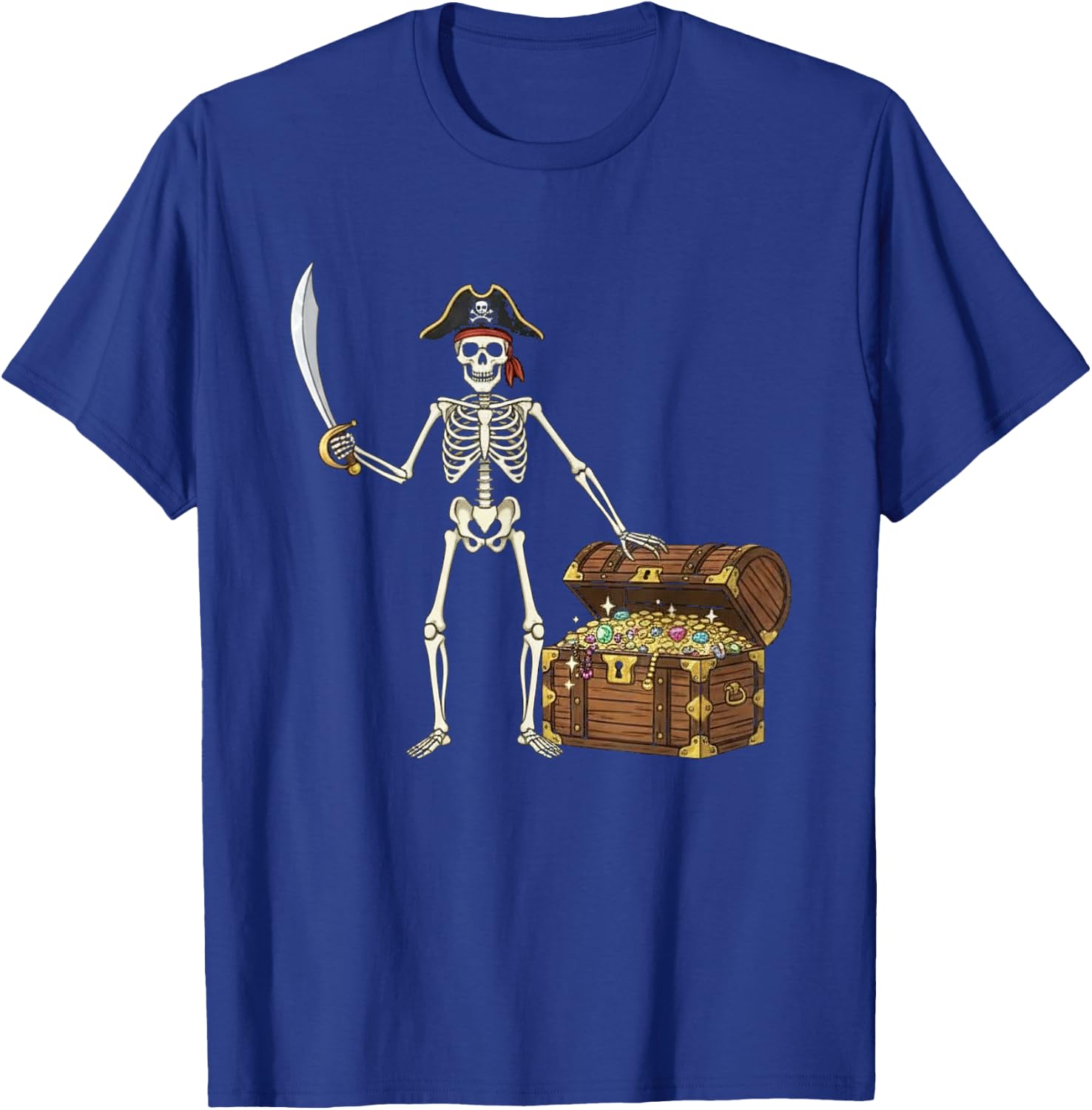 Pirate Skeleton Halloween Funny Men Boys Kids Treasure Chest T-Shirt - T-Shirt | Royal