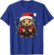 Cute Hedgehog Christmas Lights Santa Hat Xmas Pajama T-Shirt - T-Shirt | Royal