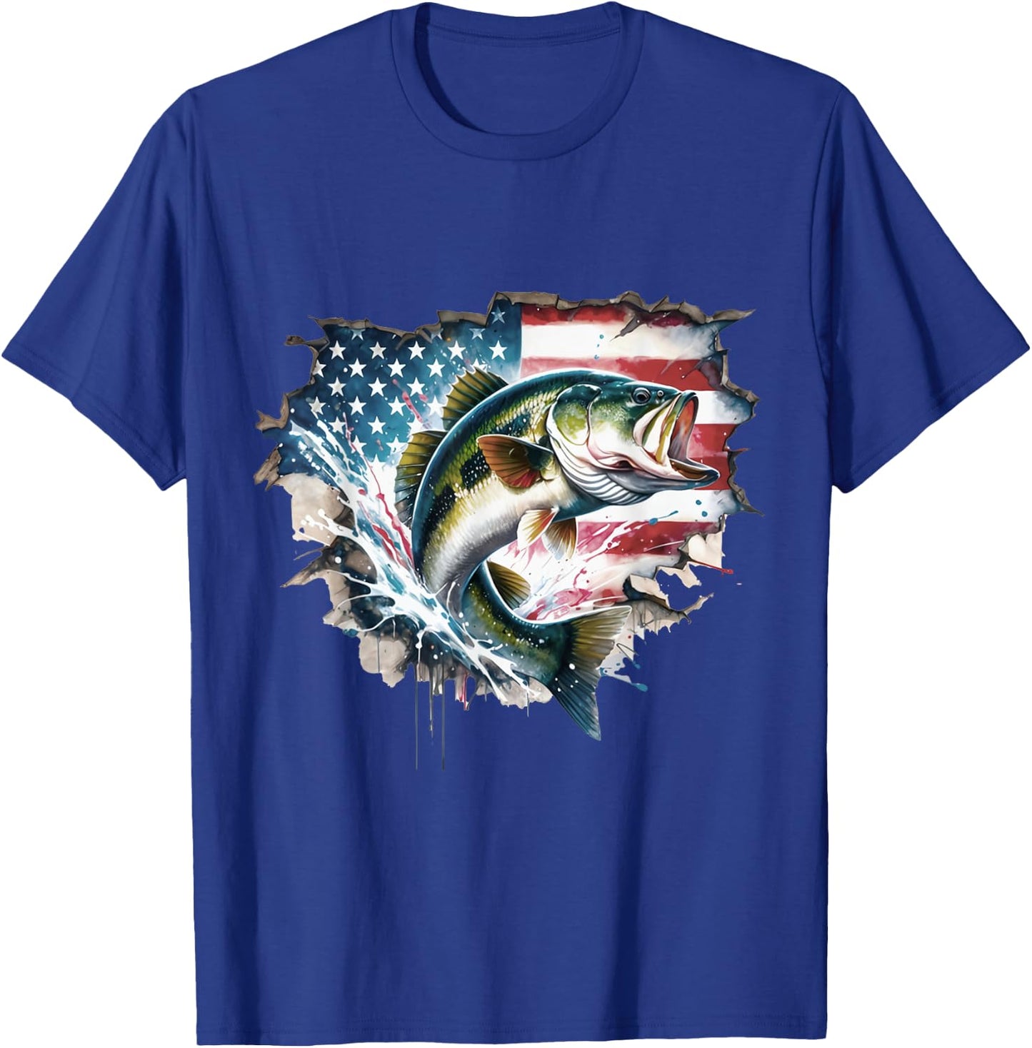 Bass Fishing USA Flag Fishing American Flag USA Flag Bass T-Shirt - T-Shirt | Royal