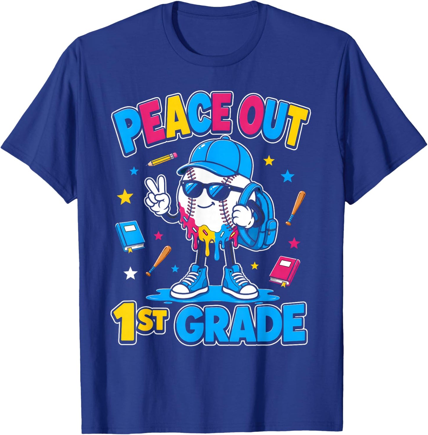 1st Grade Back to School Boys Baseball Ice Cream Drip T-Shirt - T-Shirt | Royal