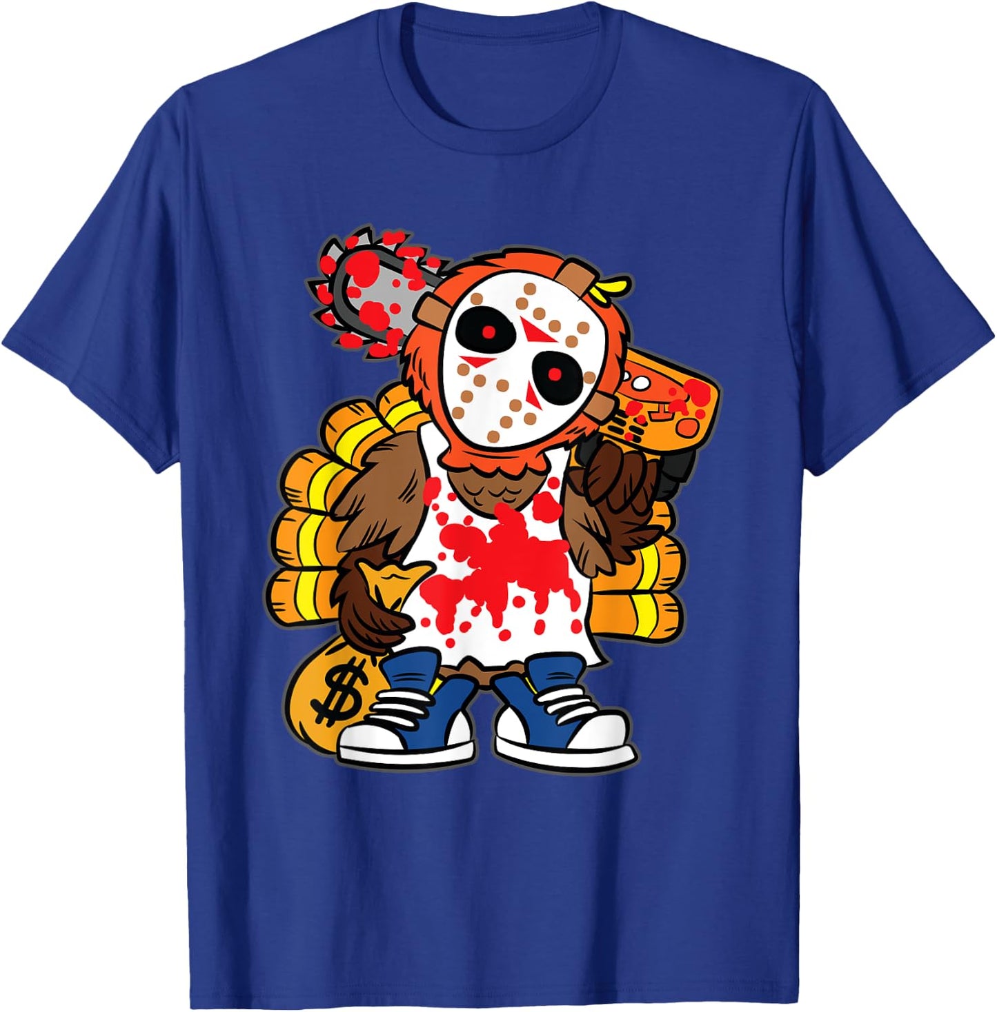 Turkey Horror Movie Thanksgiving Day Funny Bird Fall Autumn T-Shirt - T-Shirt | Royal