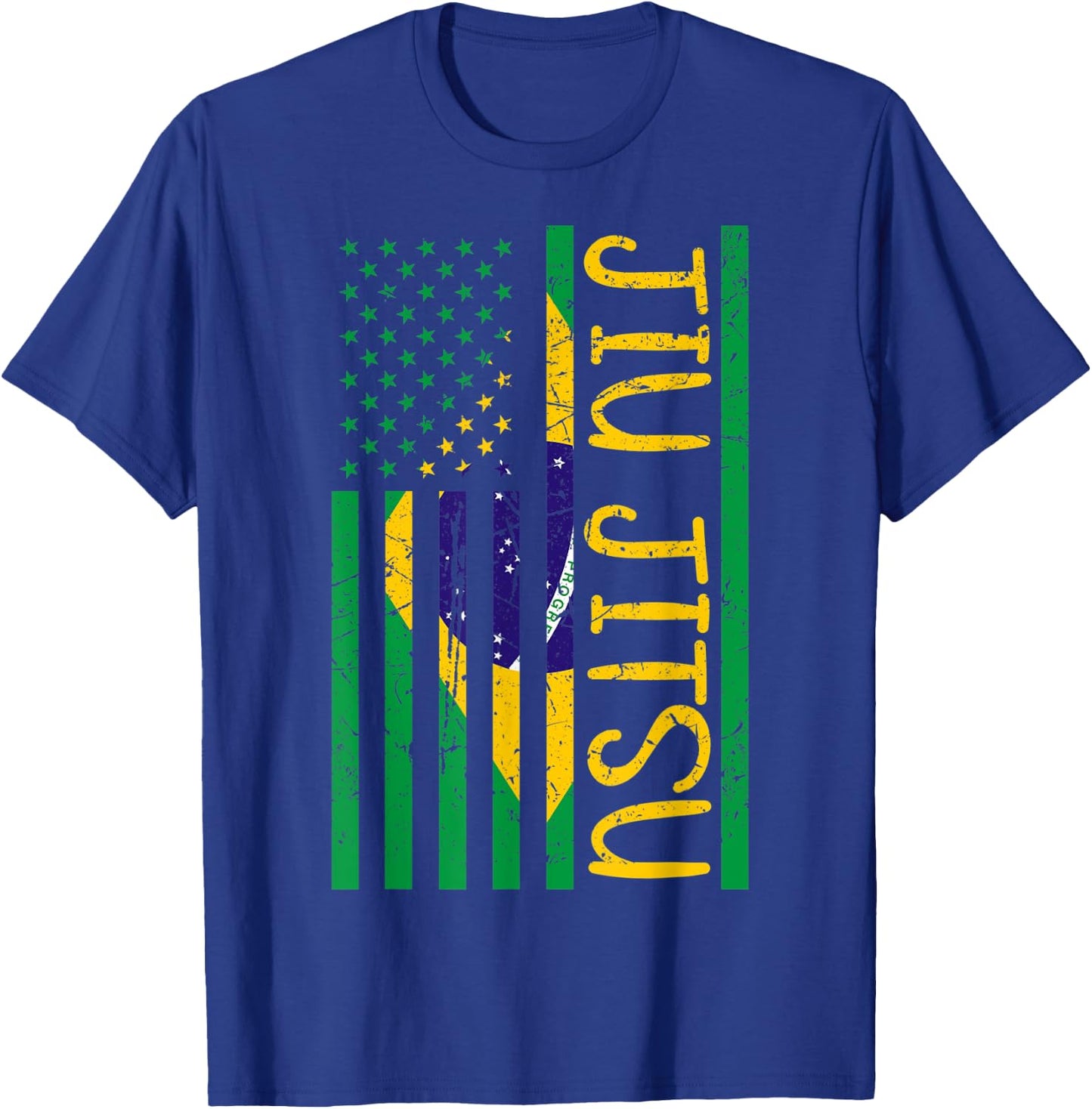 Jiu Jitsu BJJ USA Brazil United States Flag Vintage Retro T-Shirt - T-Shirt | Royal