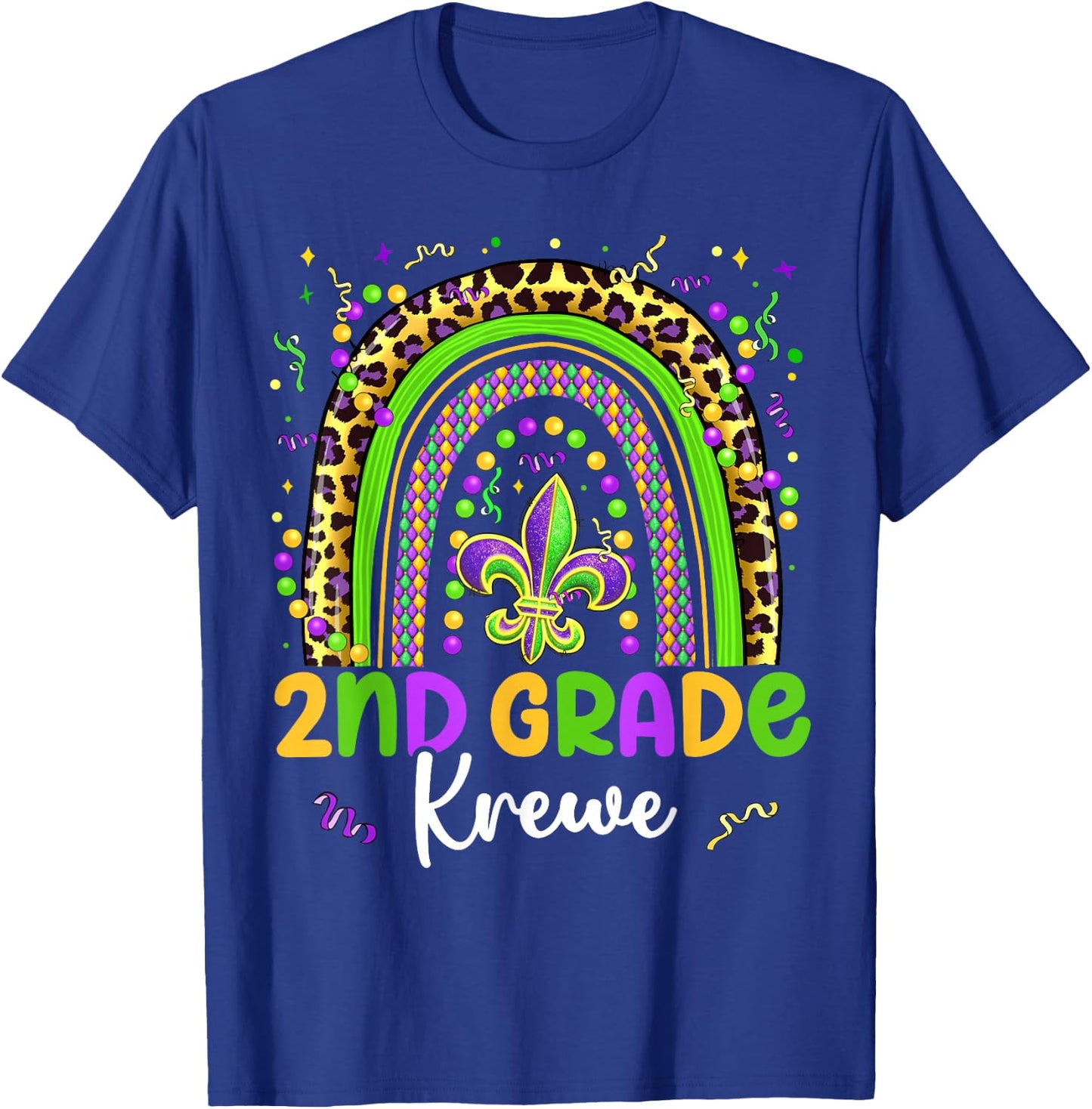 Mardi Gras 2nd Grade Krewe Rainbow Teacher Kids Carnival T-Shirt - T-Shirt | Royal