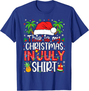Christmas in July Shirt Santa Hat Summer Beach Vacation Xmas T-Shirt - T-Shirt | Royal
