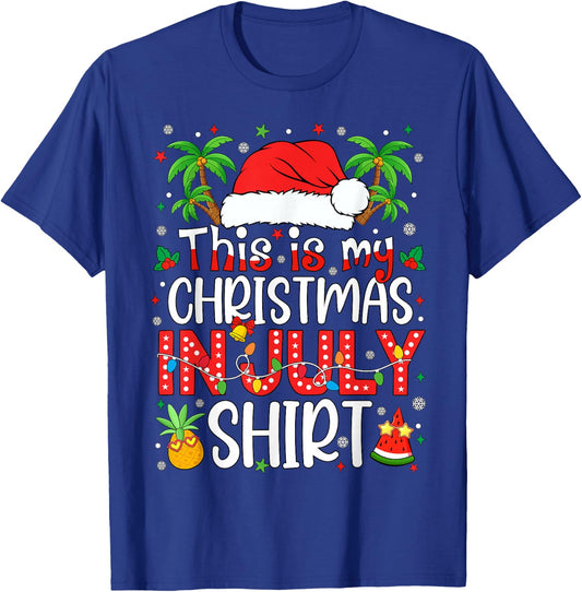 Christmas in July Shirt Santa Hat Summer Beach Vacation Xmas T-Shirt - T-Shirt | Royal