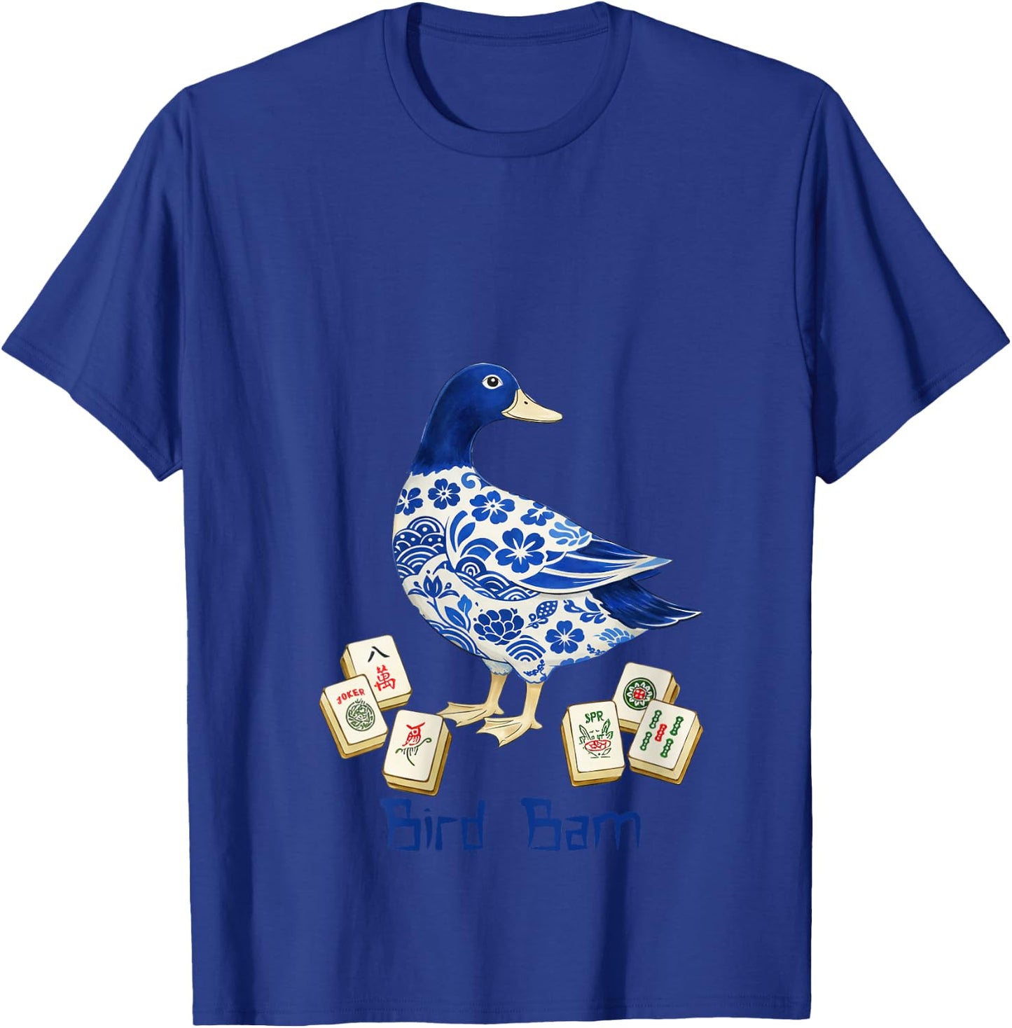 Women's Mahjong Lover Mahjong Player Mallard Duck Chinese Bird Bam V-Neck T-Shirt - T-Shirt | Royal