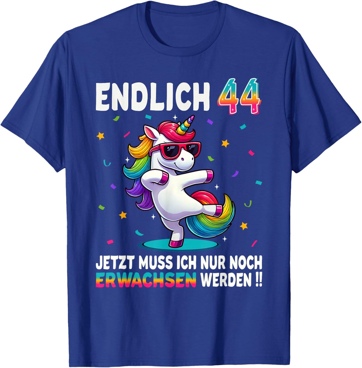 44th Birthday Gifts Woman Man Party Outfit Unicorn , black T-Shirt - T-Shirt | Royal
