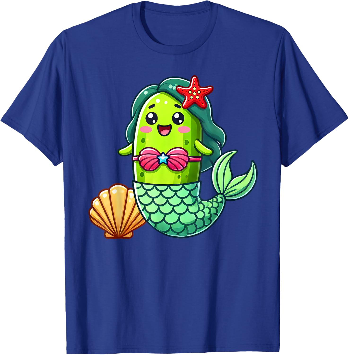 Cucumber Pickle Funny Mermaid Vegan Cute Boys Girls Kids T-Shirt - T-Shirt | Royal