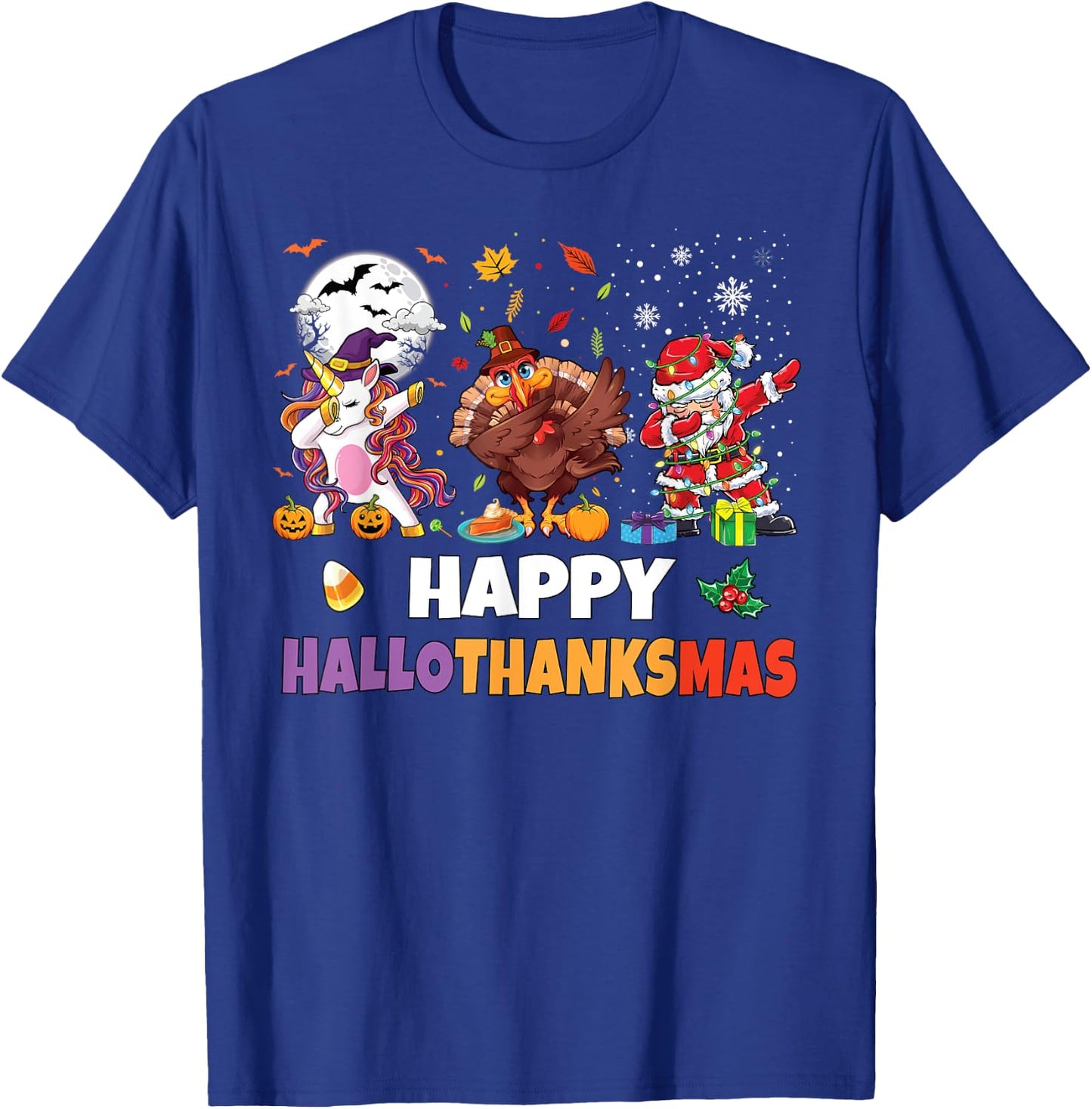 Hallothanksmas Shirt Kids Women Men Halloween Christmas T-Shirt - T-Shirt | Royal