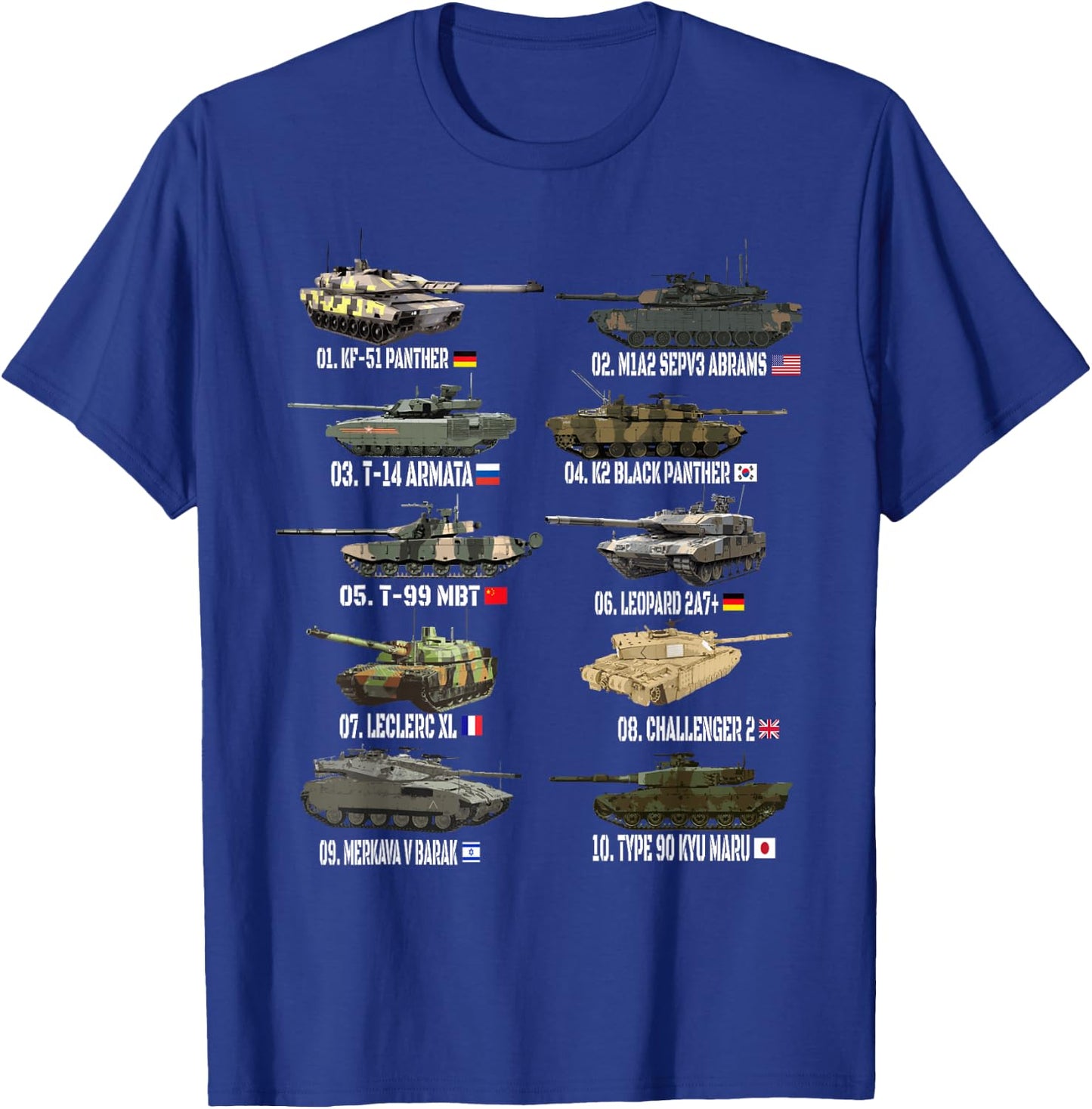 Top 10 Best Main Battle Tanks Abrams M1A2 SEPV3 Merkava V T-Shirt - T-Shirt | Royal