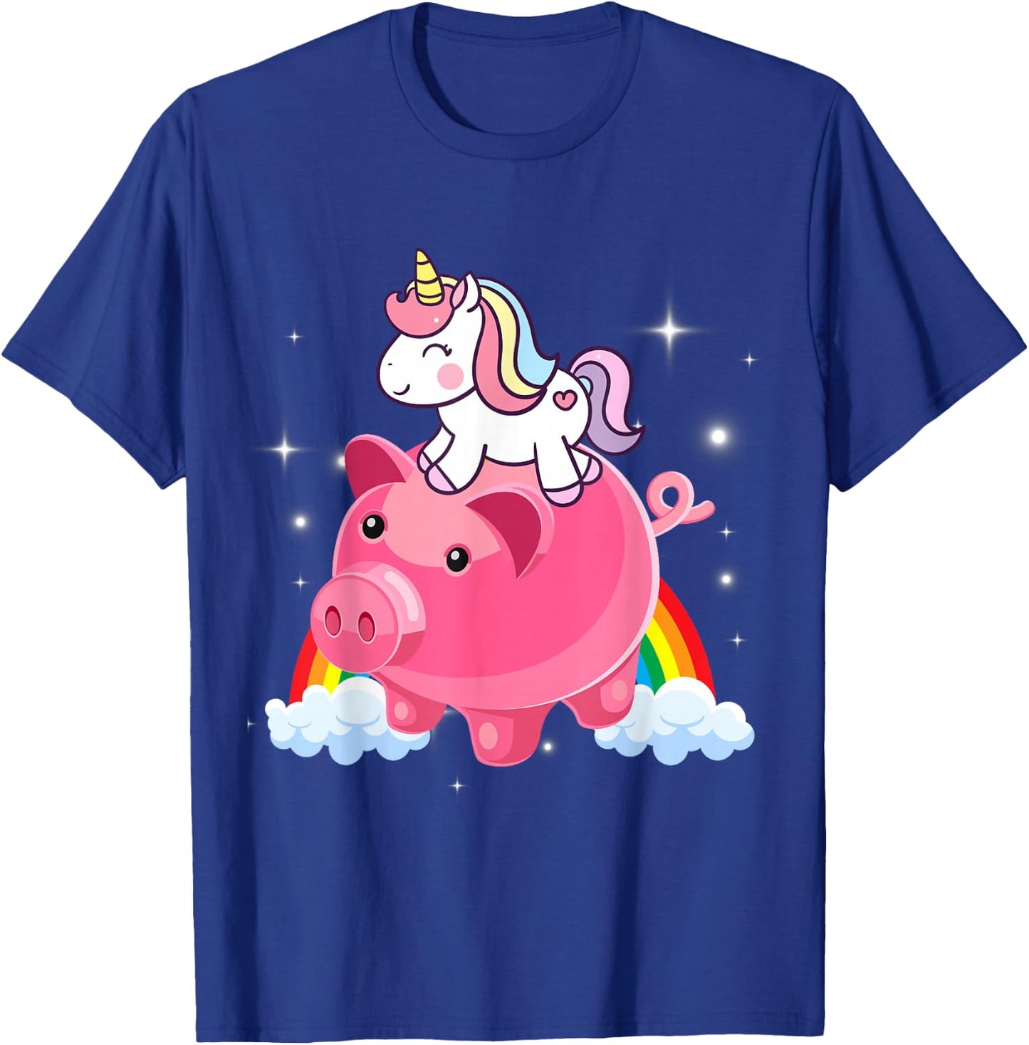 Unicorn Riding Piggy Bank Women Men Kids Teens Boys Girls T-Shirt - T-Shirt | Royal