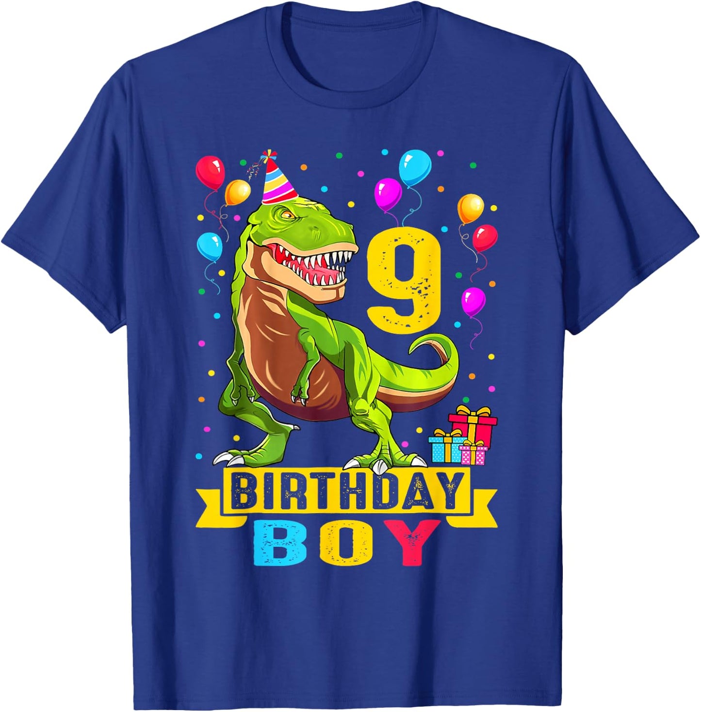 Kids 9 Year Old Shirt 9th Birthday Boy T Rex Dinosaur T-Shirt - T-Shirt | Royal
