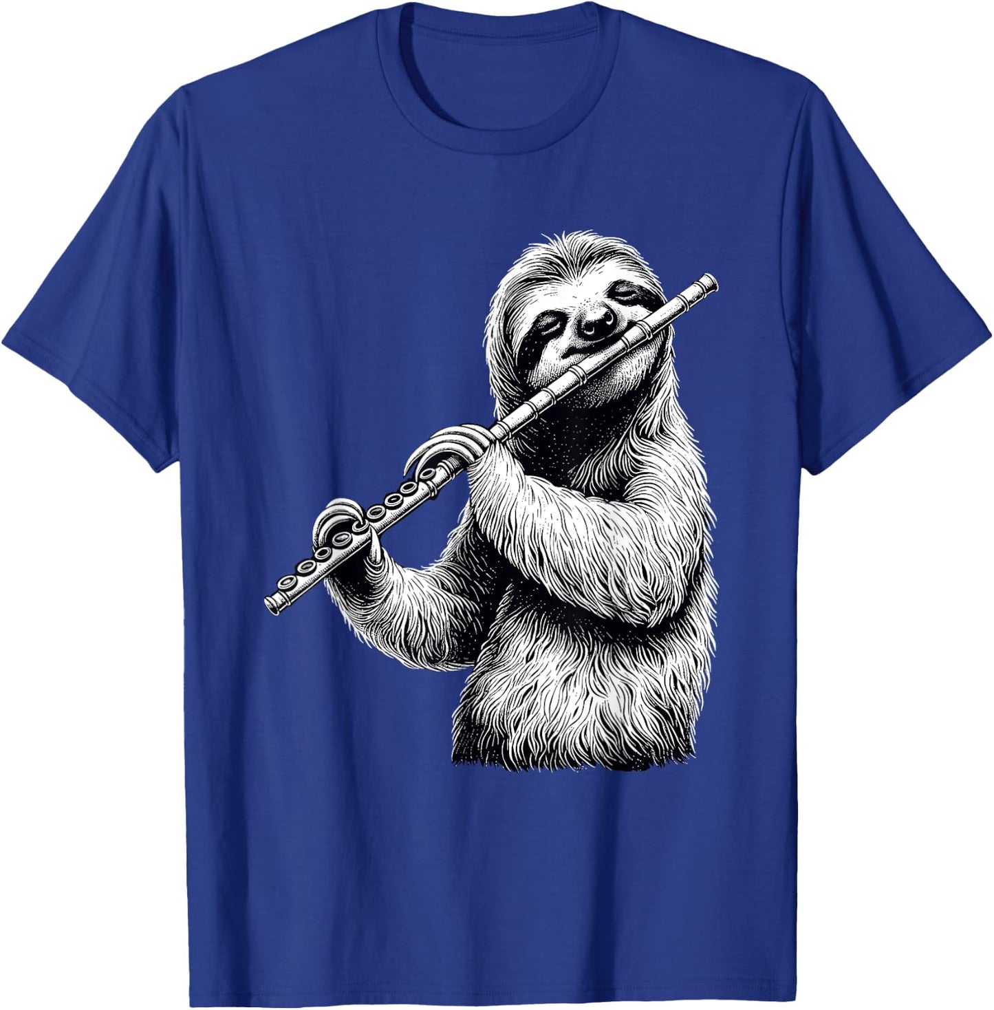 Sloth Playing Flute Flutist Player Instrument Musician T-Shirt - T-Shirt | Royal