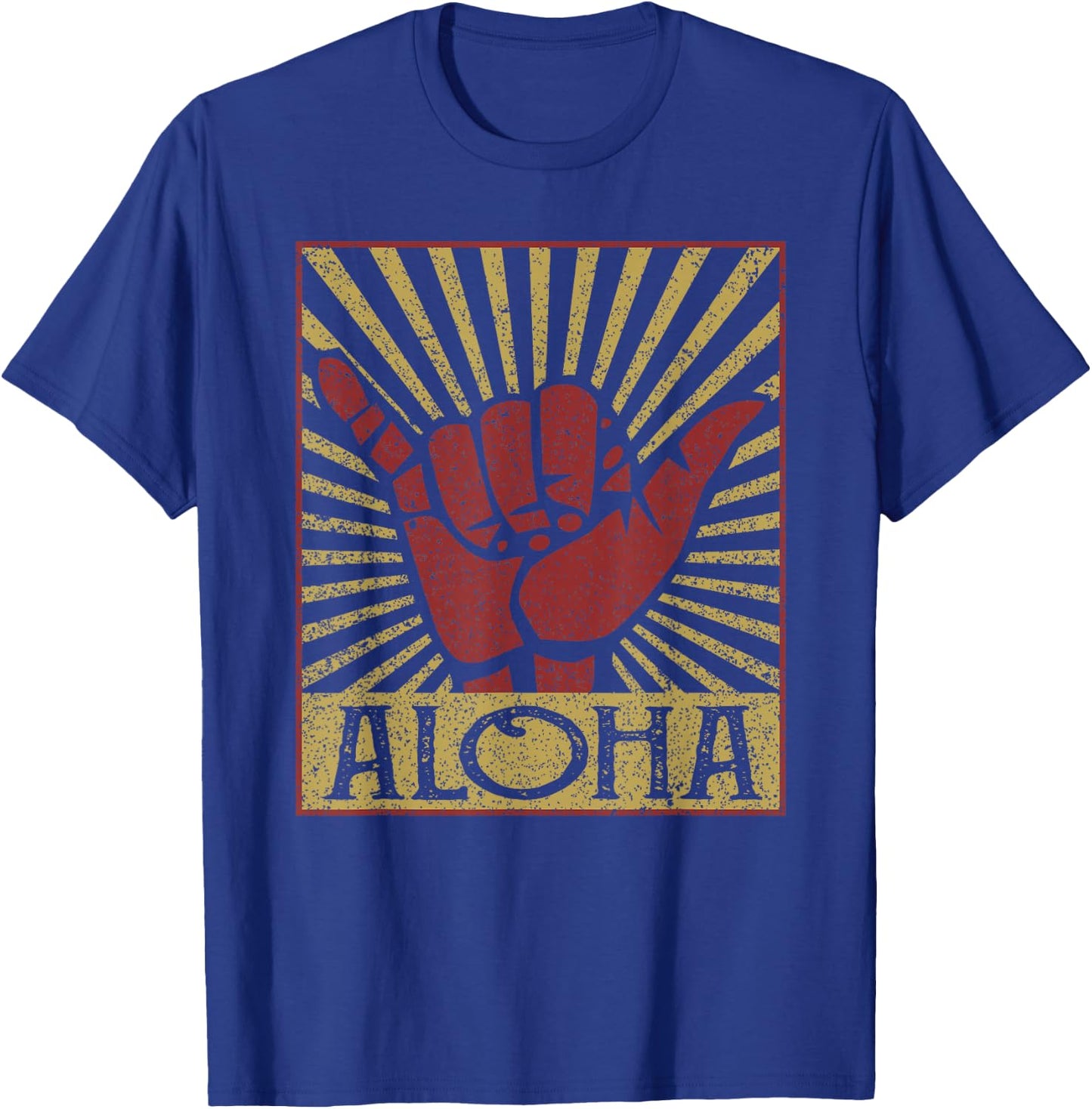 Aloha Hawaiian Hawaii Vintage Distressed Shaka Sign T-Shirt - T-Shirt | Royal