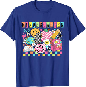 Kindergarten Girls 1990s 90s Back to School Rainbow Groovy T-Shirt - T-Shirt | Royal