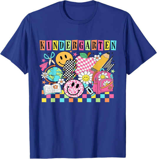 Kindergarten Girls 1990s 90s Back to School Rainbow Groovy T-Shirt - T-Shirt | Royal
