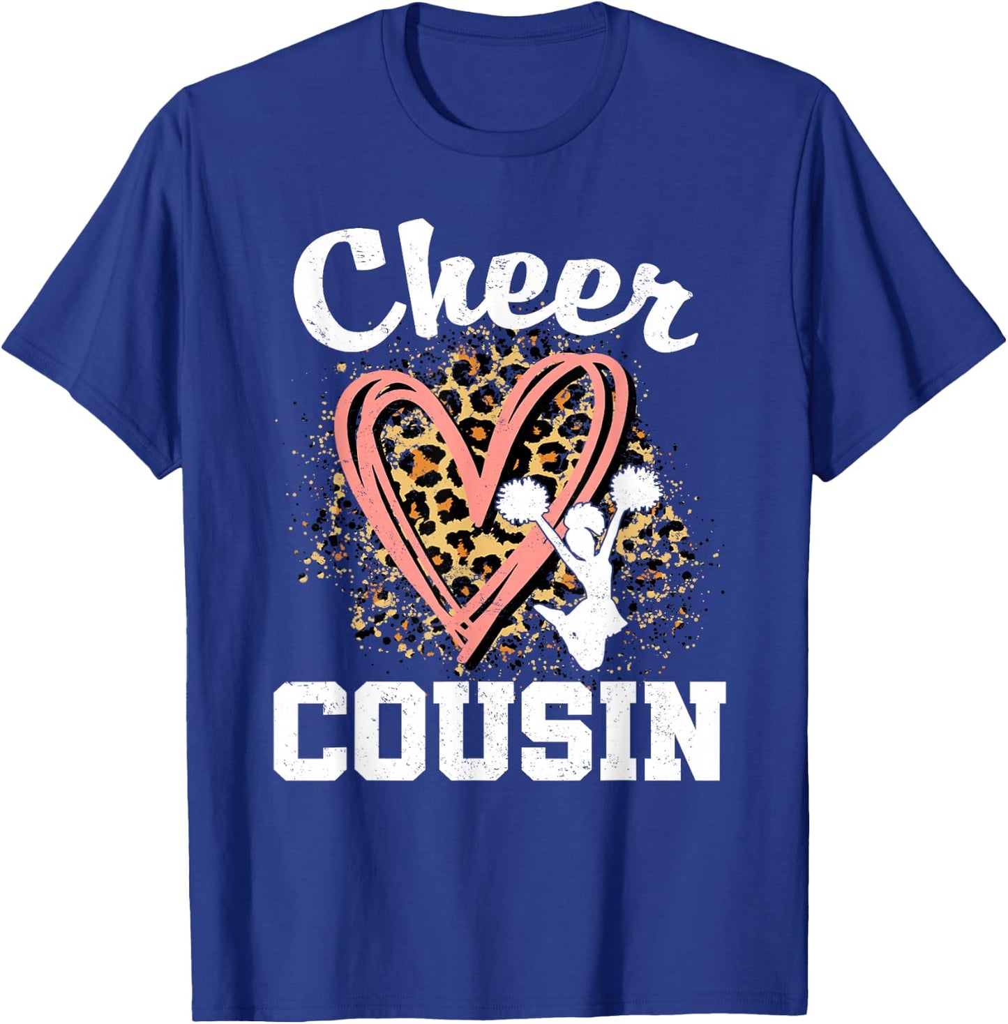 Cheer Cousin Leopard Heart Cheerleader Matching Family T-Shirt - T-Shirt | Royal