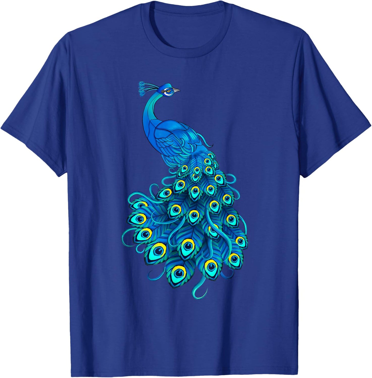 Blue Peacock Print Teal Feathers Bird Lover Men Women Gifts T-Shirt - T-Shirt | Royal