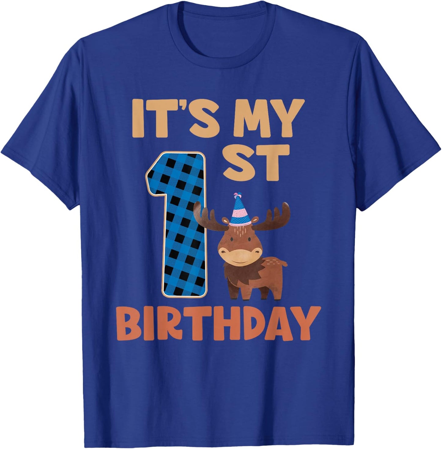 It's My 1st Birthday Cute Baby Moose 1 Year Old Boy T-Shirt - T-Shirt | Royal