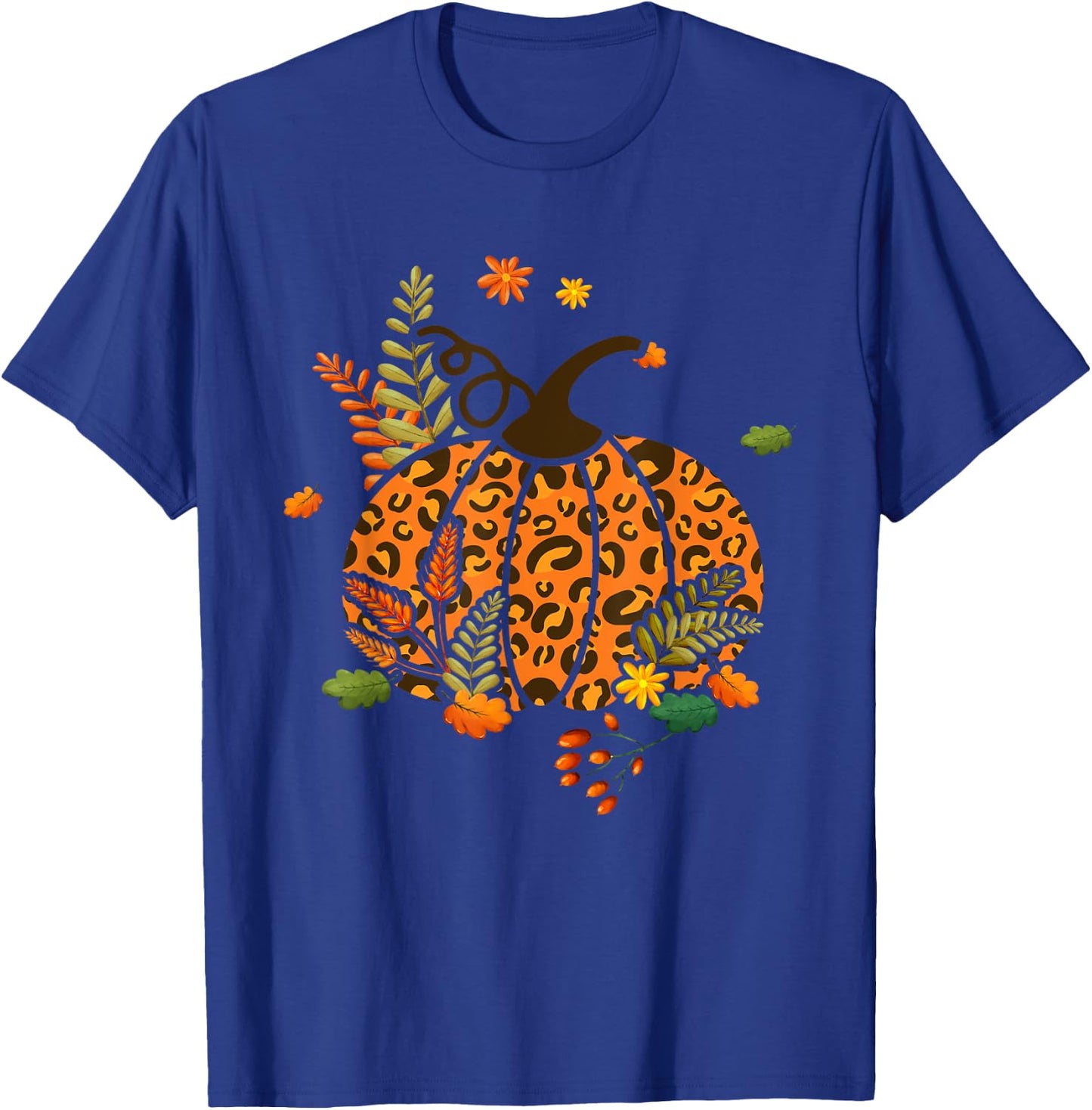 Leopard Print Pumpkin Halloween Fall Autumn Thanksgiving T-Shirt - T-Shirt | Royal