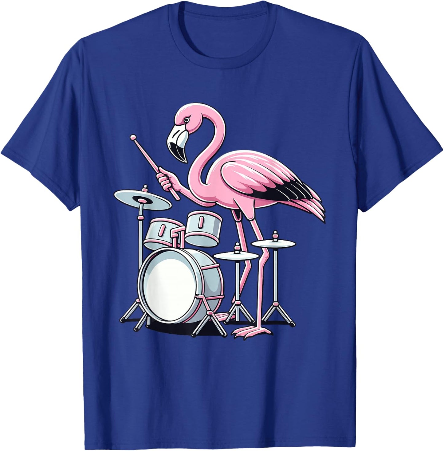 Drummer Flamingo Drumming Player Playing Drums Drumset T-Shirt - T-Shirt | Royal