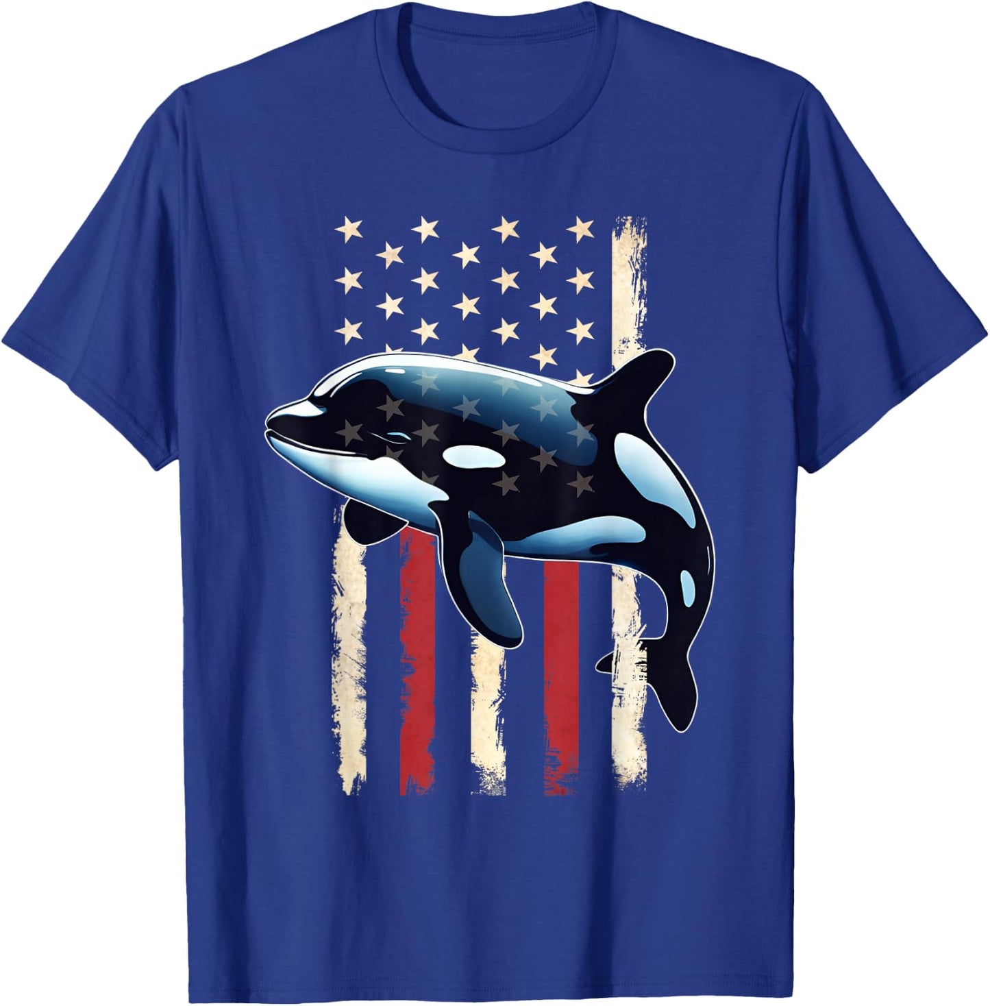 American Flag Orca 4th of July Happy 4th Patriotic USA Boys T-Shirt - T-Shirt | Royal
