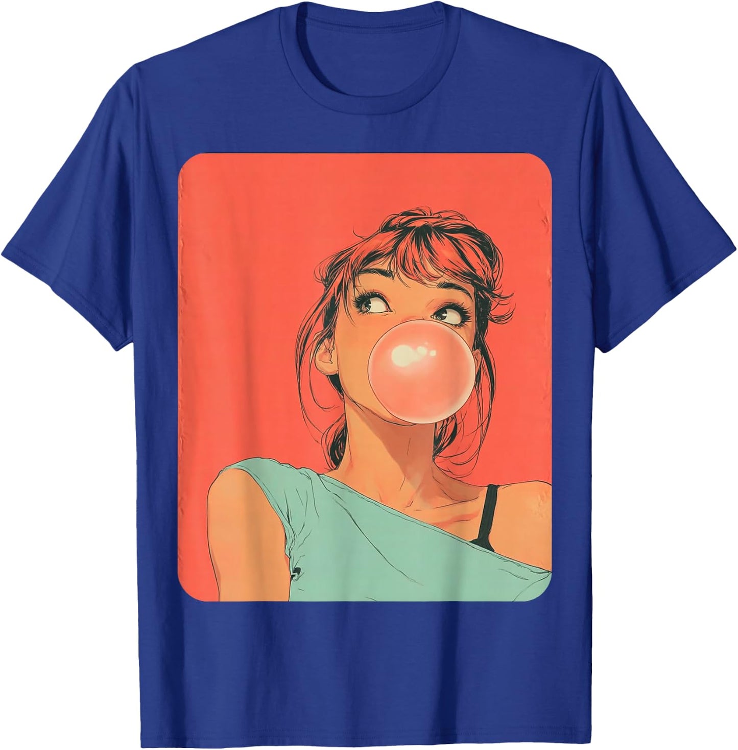 Cute Girl Pink Bubble Gum Anime Women's Kawaii T-Shirt - T-Shirt | Royal