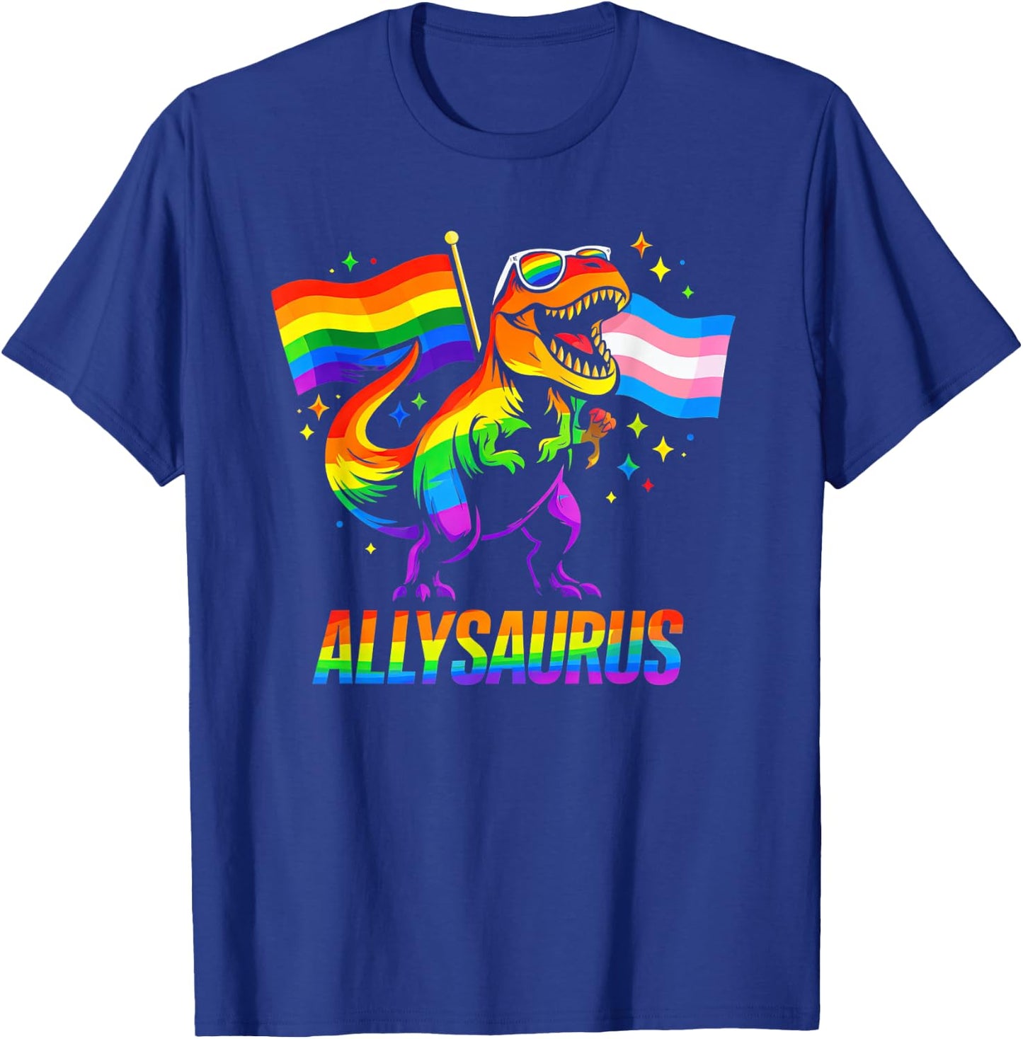 Allysaurus LGBT Rainbow Flag Ally Dinosaur LGBT Pride T-Shirt - T-Shirt | Royal