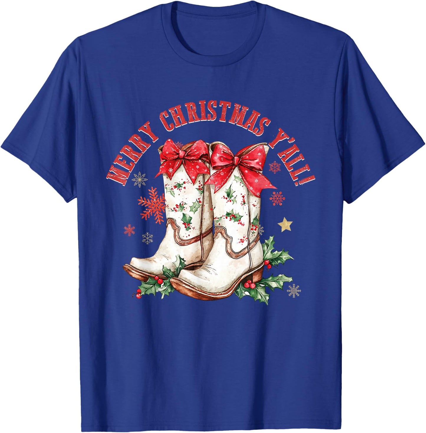 Merry Christmas Y'all Howdy Christmas Boots Cowgirl Coquette T-Shirt - T-Shirt | Royal