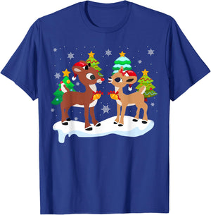 Red Nose Reindeer and Clarice Christmas Tree Kids Girls T-Shirt - T-Shirt | Royal