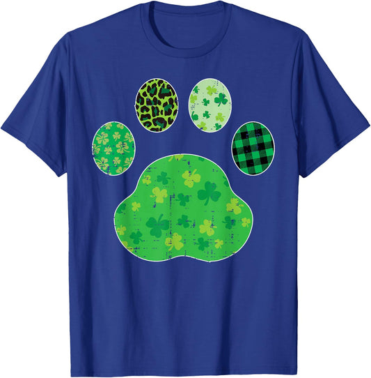St Patricks Day Dog Cat Paw Shamrock Leopard Men Women Kids T-Shirt - T-Shirt | Royal