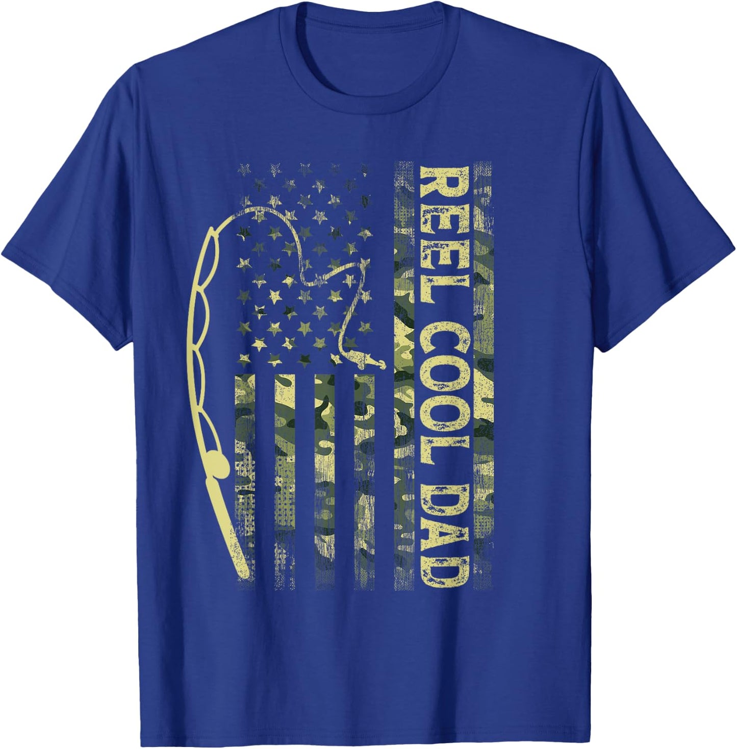 Reel Cool Dad Camouflage American Flag Father's Day Camo T-Shirt - T-Shirt | Royal
