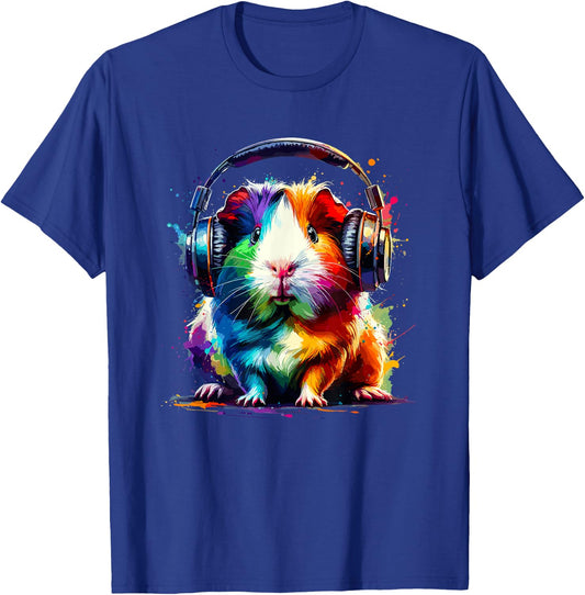 Colorful Splash Art Headphones Guinea Pig Lover Guinea Pigs T-Shirt - T-Shirt | Royal
