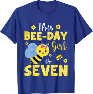 This Bee-Day Girl Is Seven 7 Years Old 7th Birthday Kids T-Shirt - T-Shirt | Royal