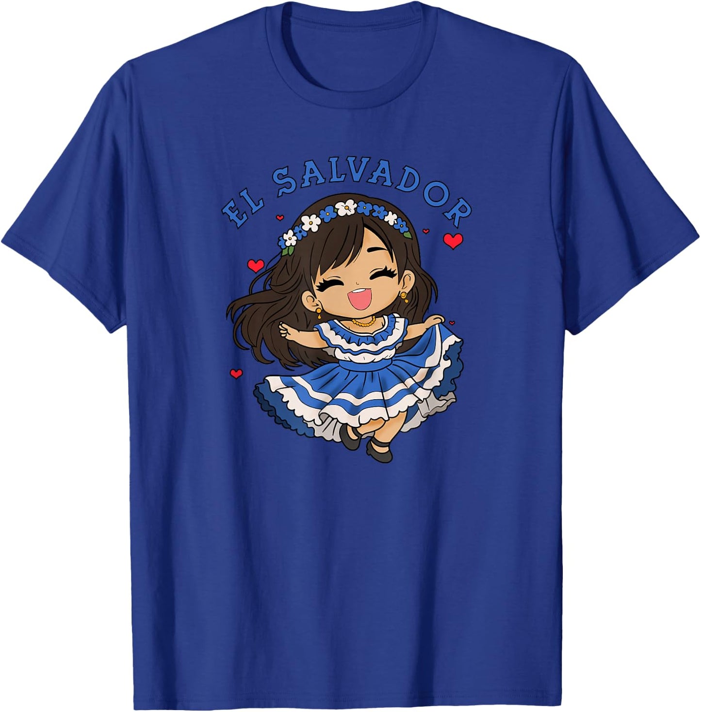 El Salvador Girl Salvadoran Woman Bicha Hearts T-Shirt - T-Shirt | Royal