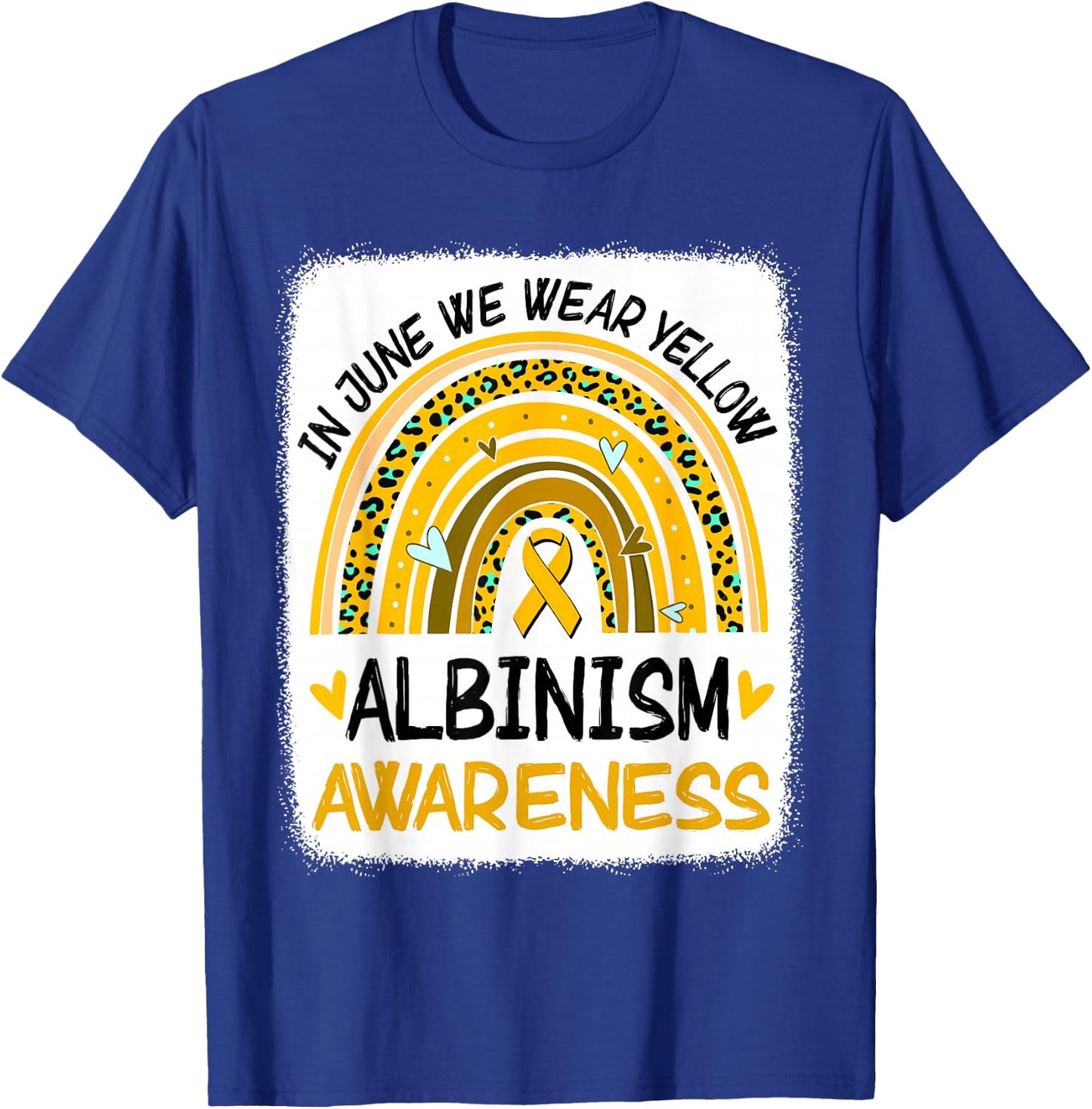 In June We Wear Yellow Rainbow Leopard Albinism Awareness T-Shirt - T-Shirt | Royal