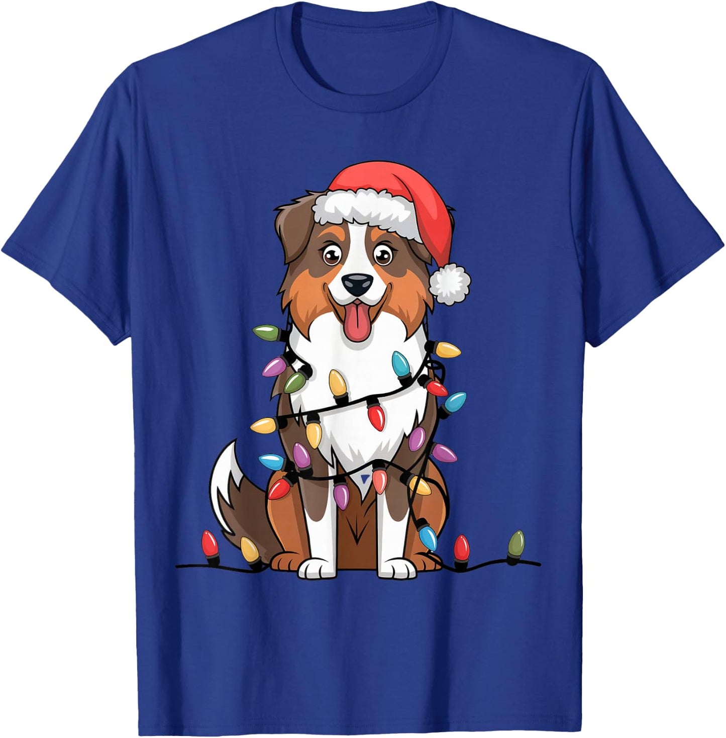 Australian Shepherd Christmas Lights Xmas Dogs Gifts T-Shirt - T-Shirt | Royal