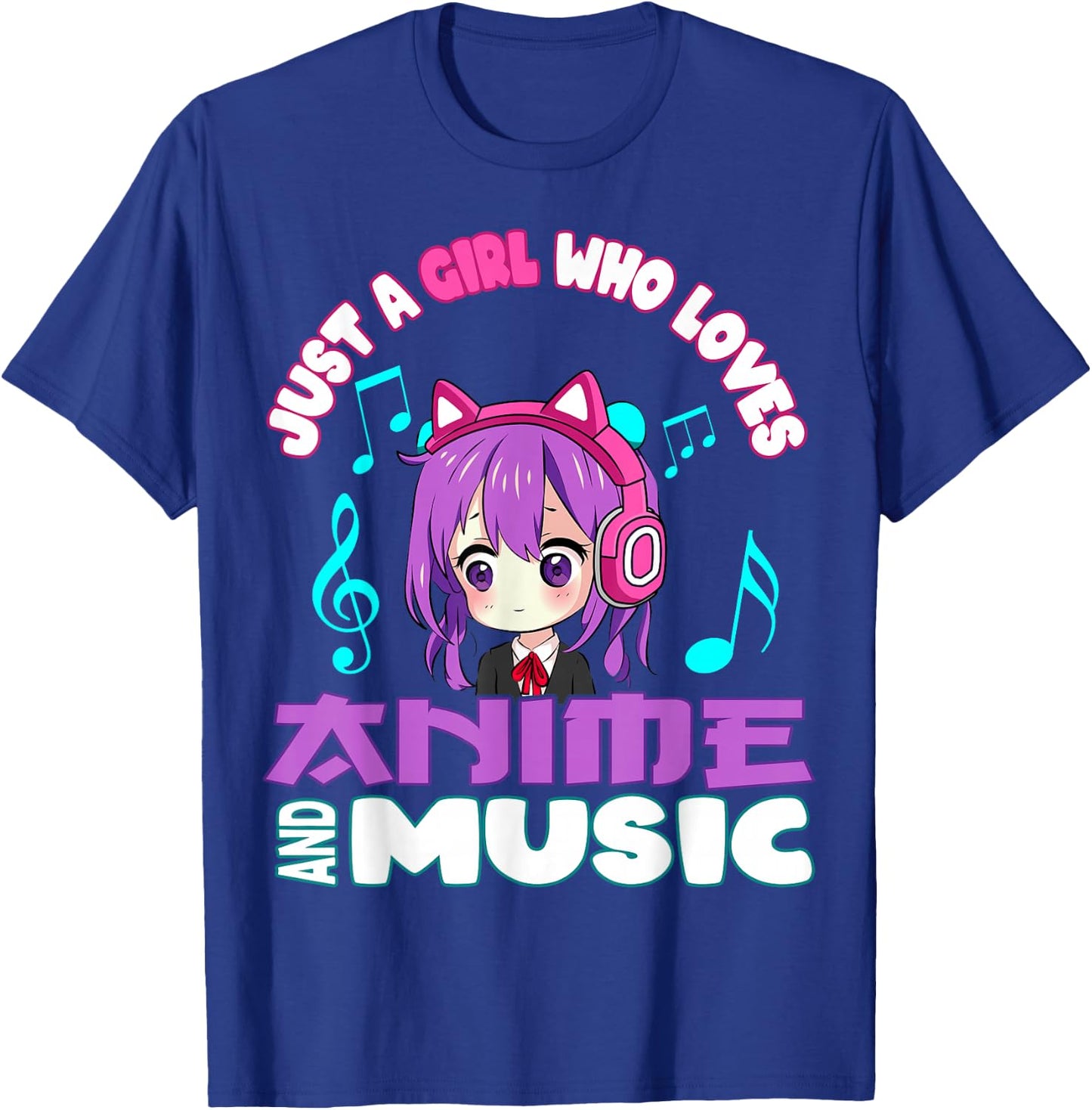 Anime and Music Girl for Teen cute chibi graphic T-Shirt - T-Shirt | Royal