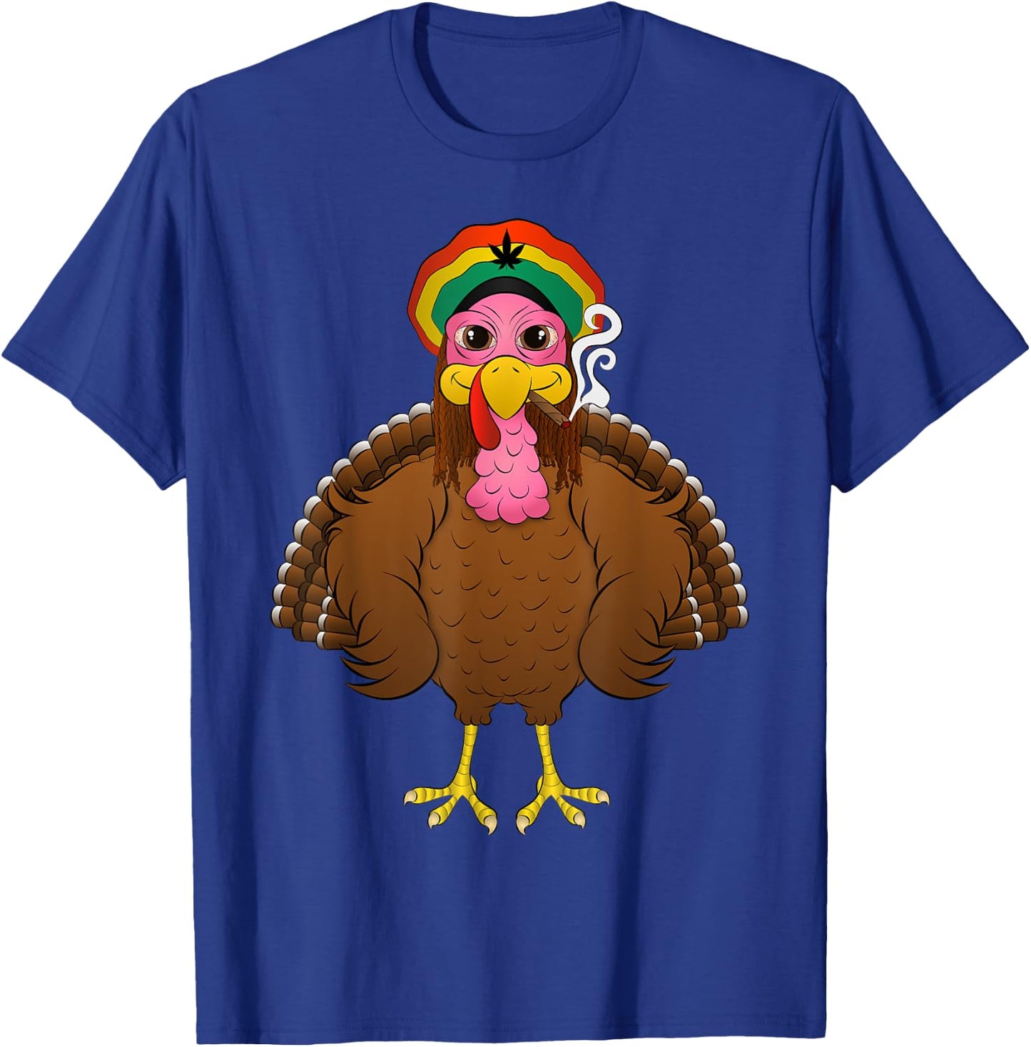 Funny Rasta Turkey Cartoon Smoking Weed Thanksgiving Gift T-Shirt - T-Shirt | Royal