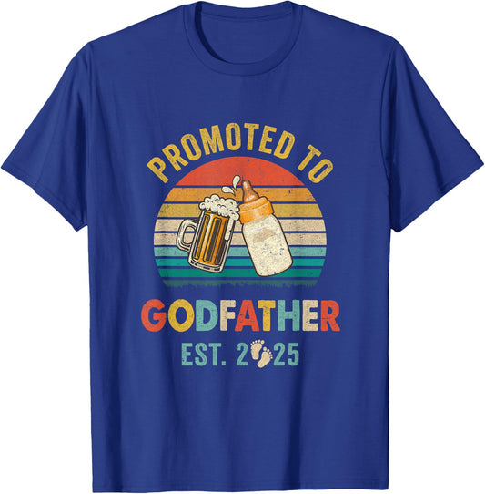 Promoted To Godfather Est 2025 Vintage New Fathers Day T-Shirt - T-Shirt | Royal