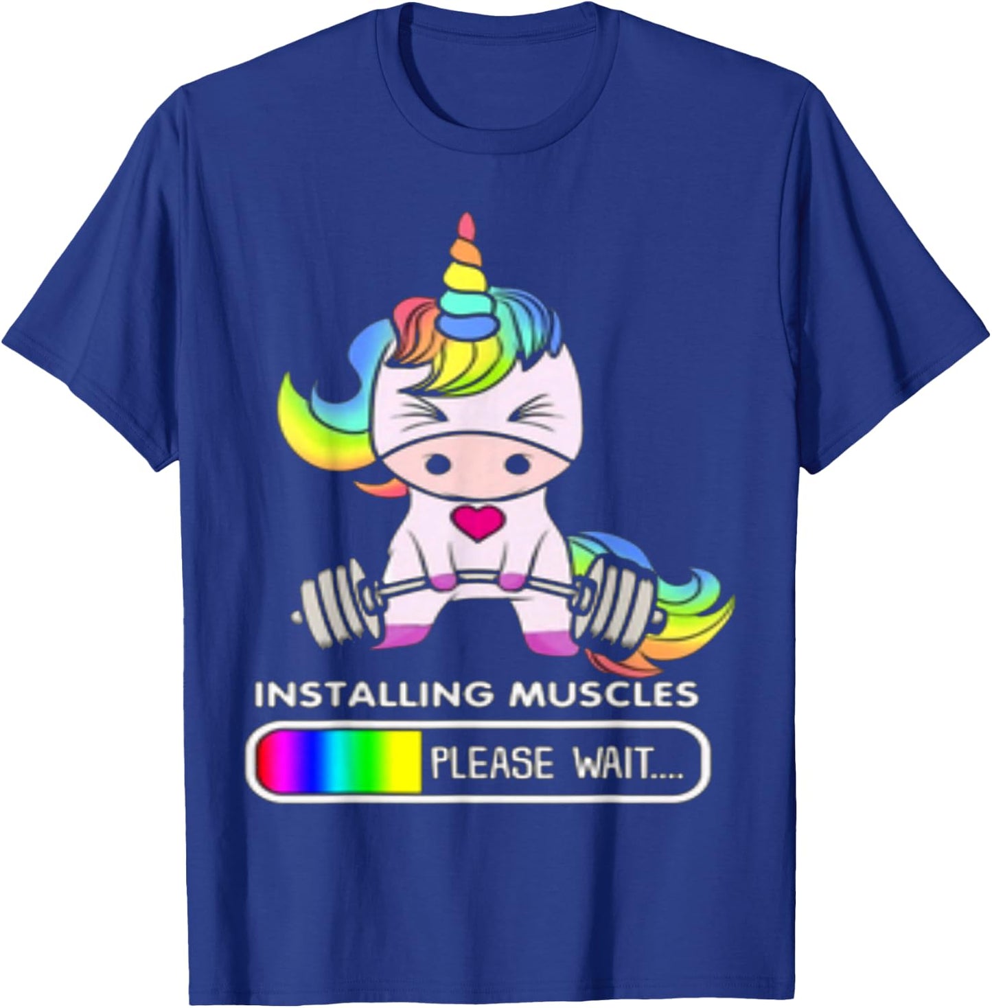 Installing Muscles Please Wait Funny Unicorn T-Shirt - T-Shirt | Royal